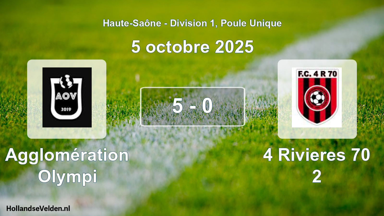 Total number of matches played: Agglomération Olympi - 4 Rivieres 70 2 5 - 0 (5 October 2025)