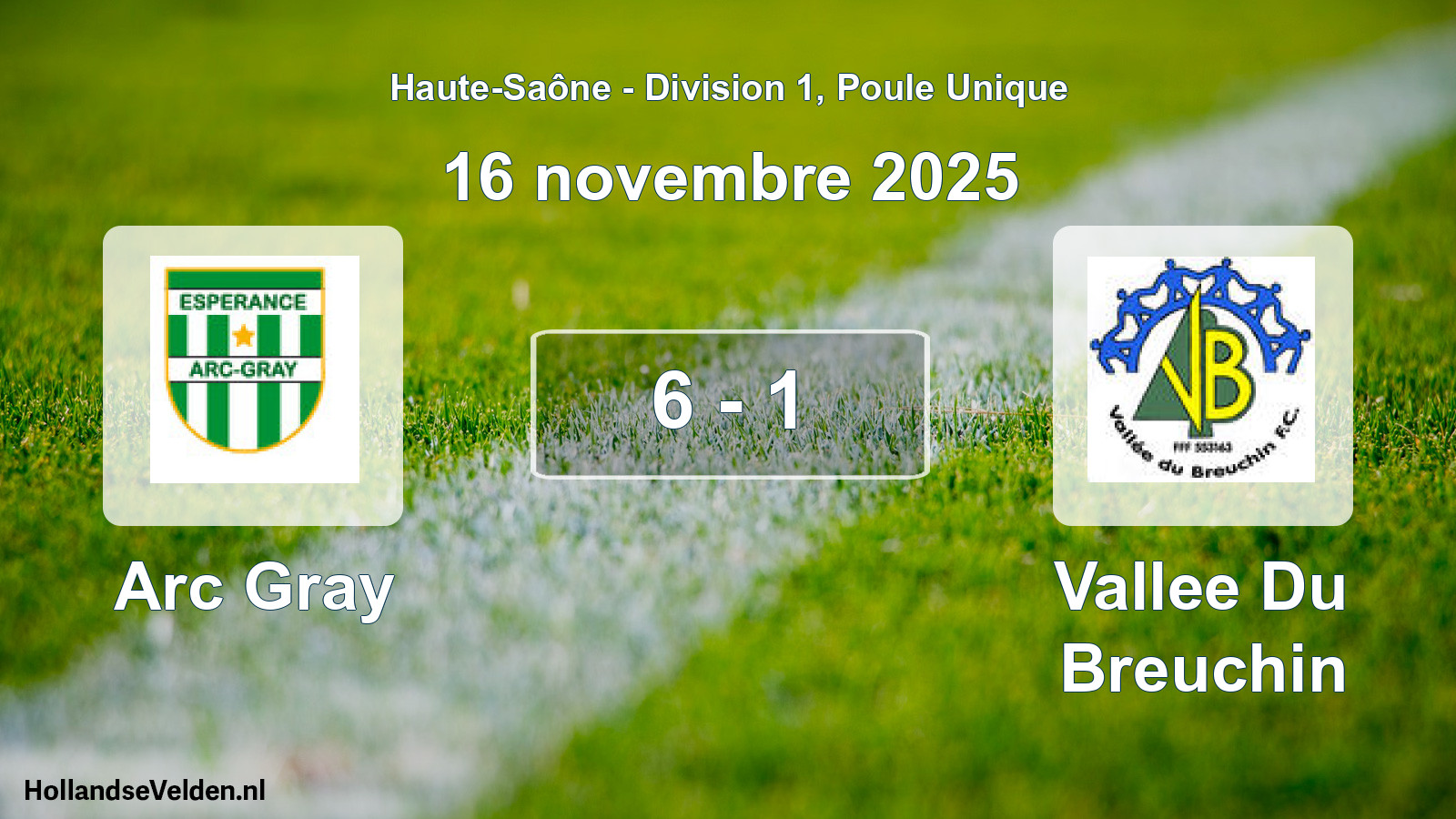 Match joué: Arc Gray - Vallee Du Breuchin 6 - 1 (16 novembre 2025)