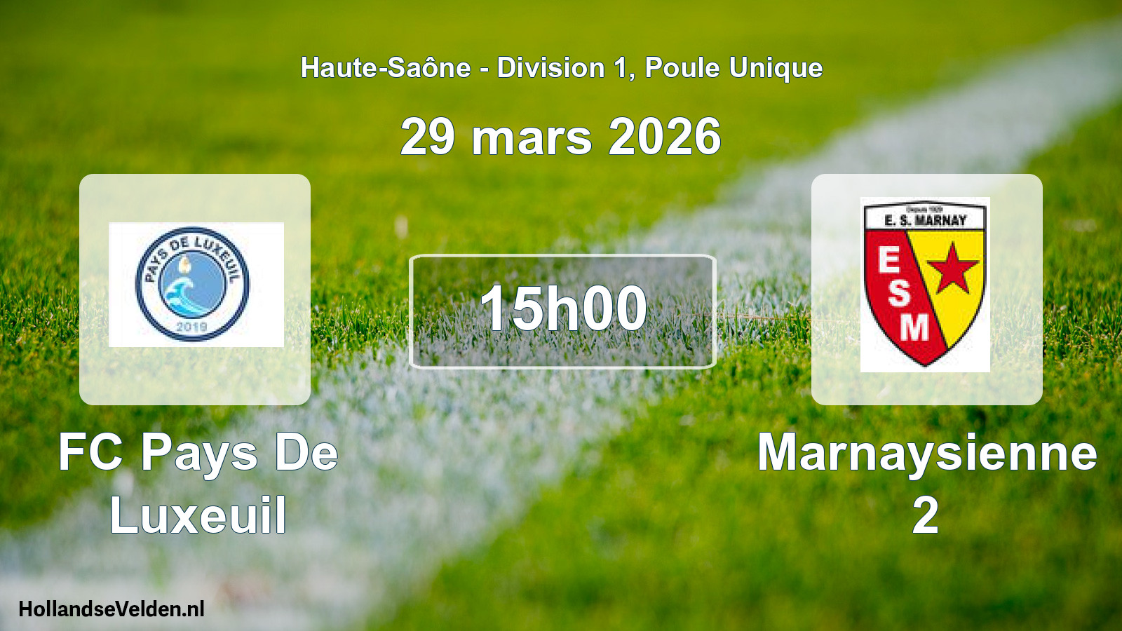 Match programmé: FC Pays De Luxeuil - Marnaysienne 2 (29 mars 2026)