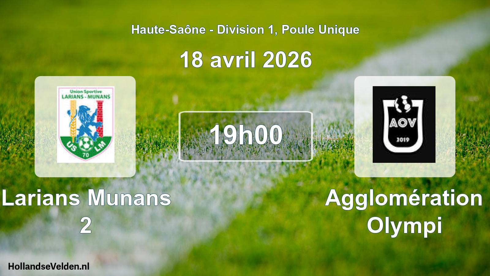 Geplande wedstrijd: Larians Munans 2 - Agglomération Olympi (18 april 2026)