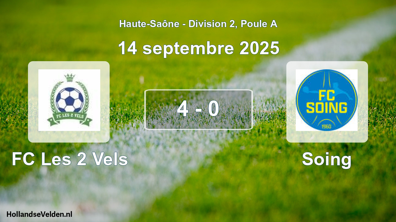 Total number of matches played: FC Les 2 Vels - Soing 4 - 0 (14 September 2025)