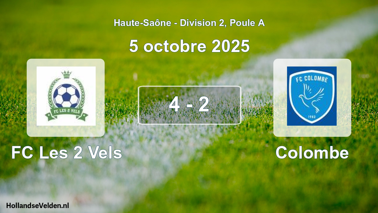 Match joué: FC Les 2 Vels - Colombe 4 - 2 (5 octobre 2025)