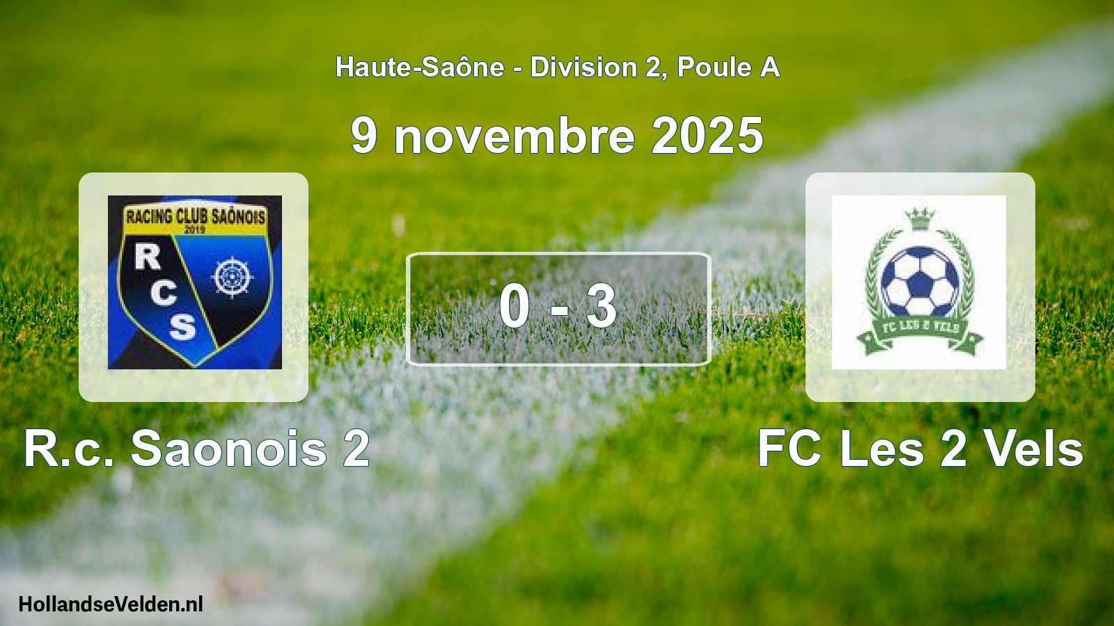Match joué: R.c. Saonois 2 - FC Les 2 Vels 0 - 3 (9 novembre 2025)