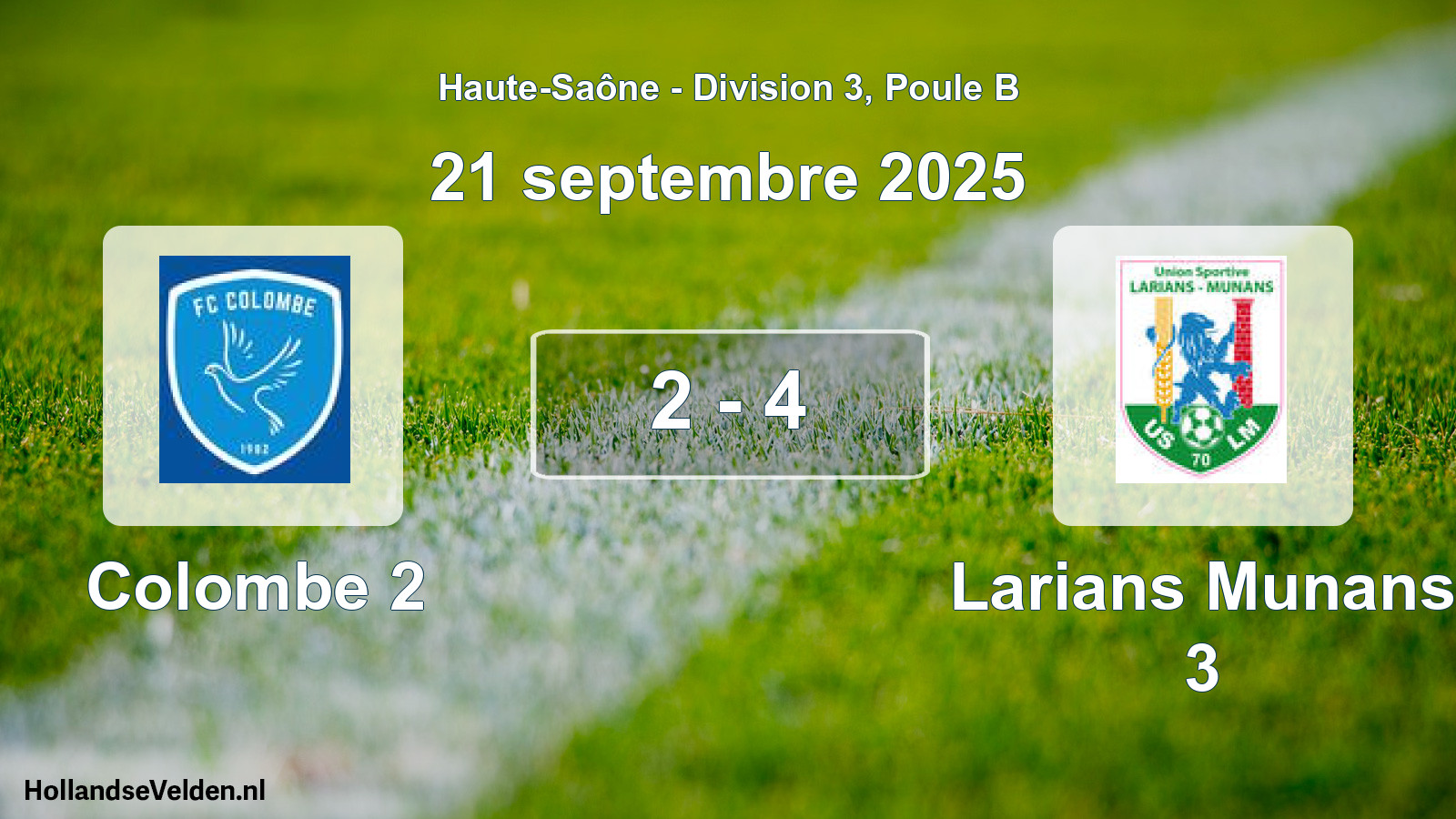 Match joué: Colombe 2 - Larians Munans 3 2 - 4 (21 septembre 2025)