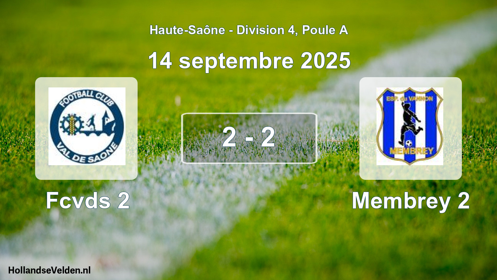 Match joué: Fcvds 2 - Membrey 2 2 - 2 (14 septembre 2025)