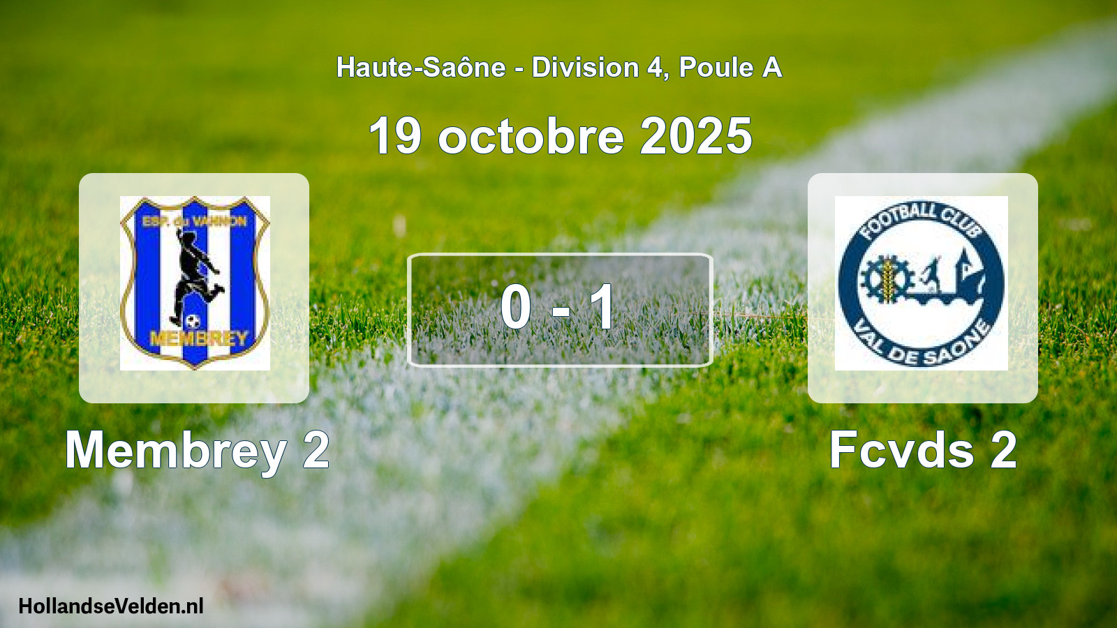 Match joué: Membrey 2 - Fcvds 2 0 - 1 (19 octobre 2025)