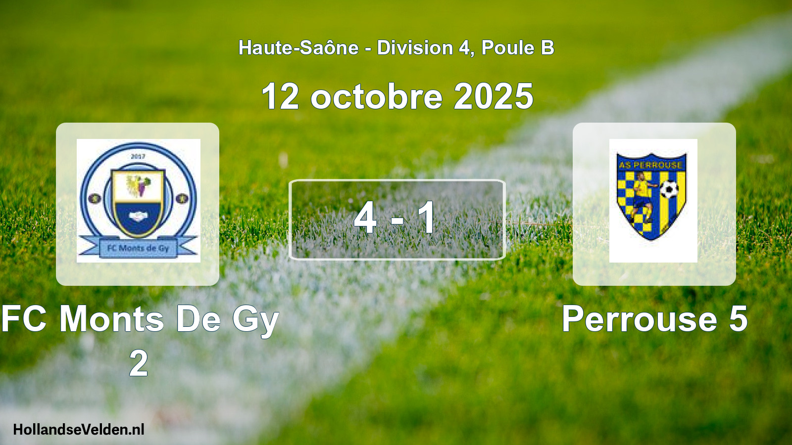 Gespeelde wedstrijd: FC Monts De Gy 2 - Perrouse 5 4 - 1 (12 oktober 2025)