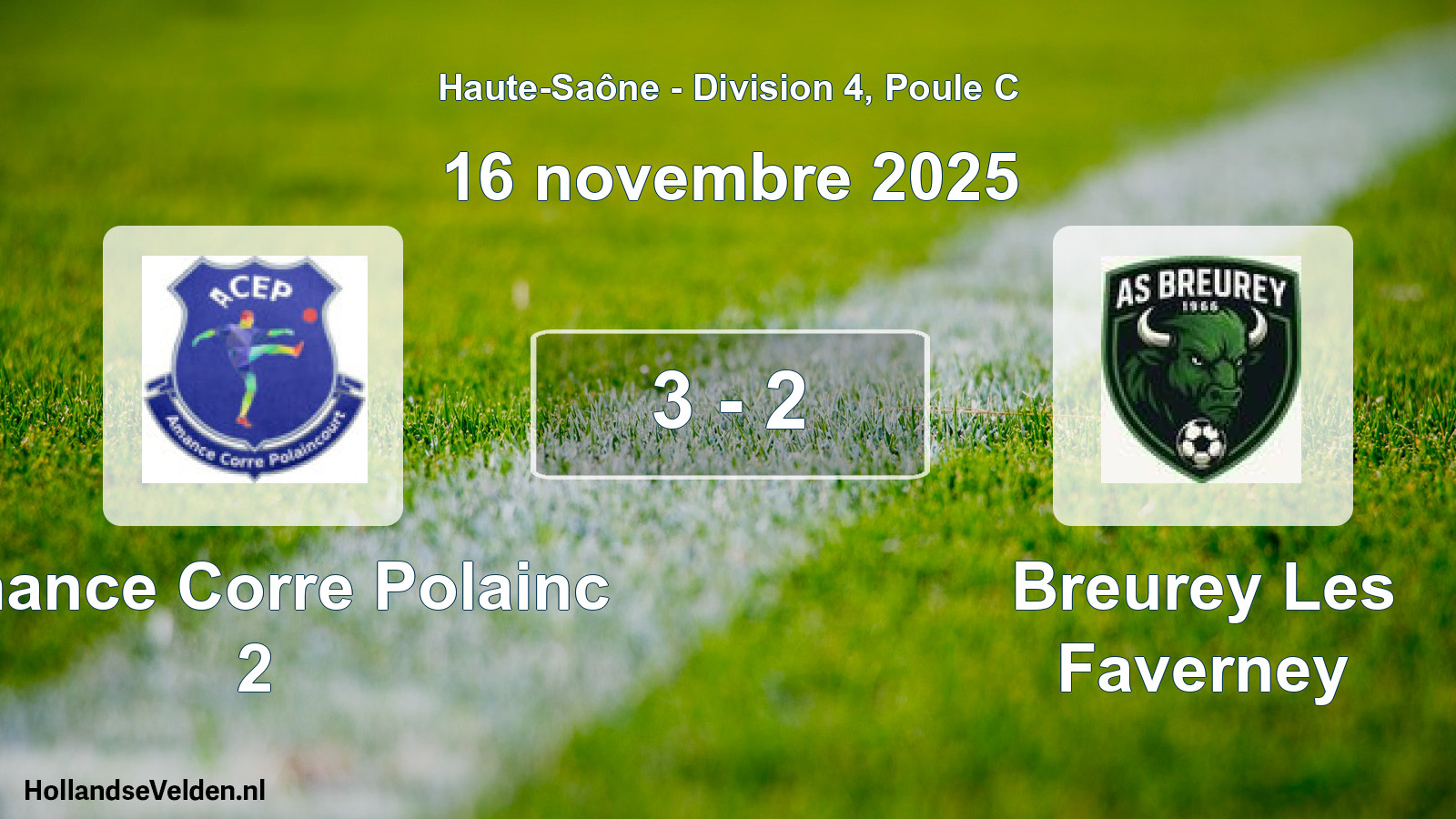 Match joué: Amance Corre Polainc 2 - Breurey Les Faverney 3 - 2 (16 novembre 2025)