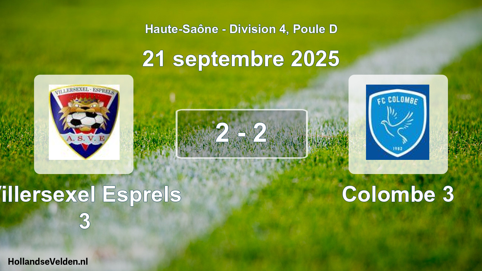 Match joué: Villersexel Esprels 3 - Colombe 3 2 - 2 (21 septembre 2025)
