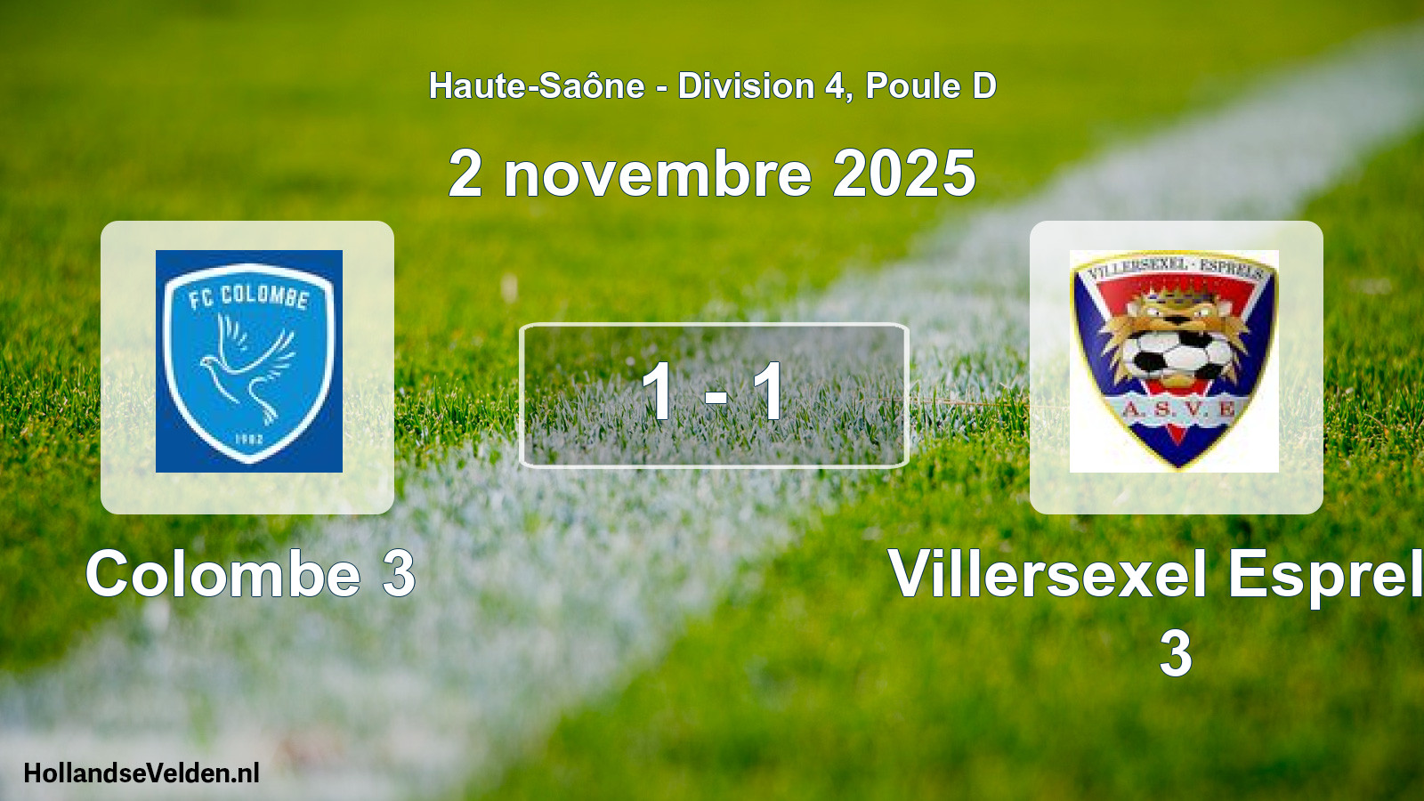 Match joué: Colombe 3 - Villersexel Esprels 3 1 - 1 (2 novembre 2025)