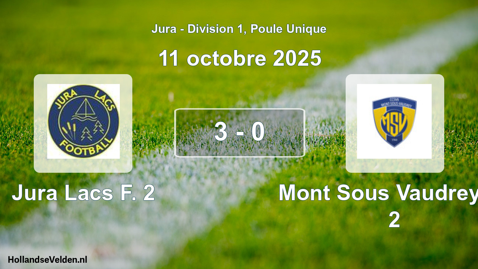 Total number of matches played: Jura Lacs F. 2 - Mont Sous Vaudrey Va 2 3 - 0 (11 October 2025)