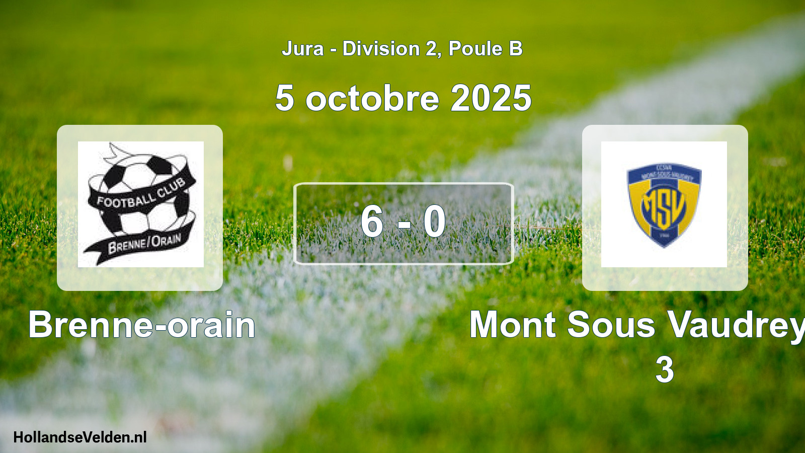 Match joué: Brenne-orain - Mont Sous Vaudrey Va 3 6 - 0 (5 octobre 2025)