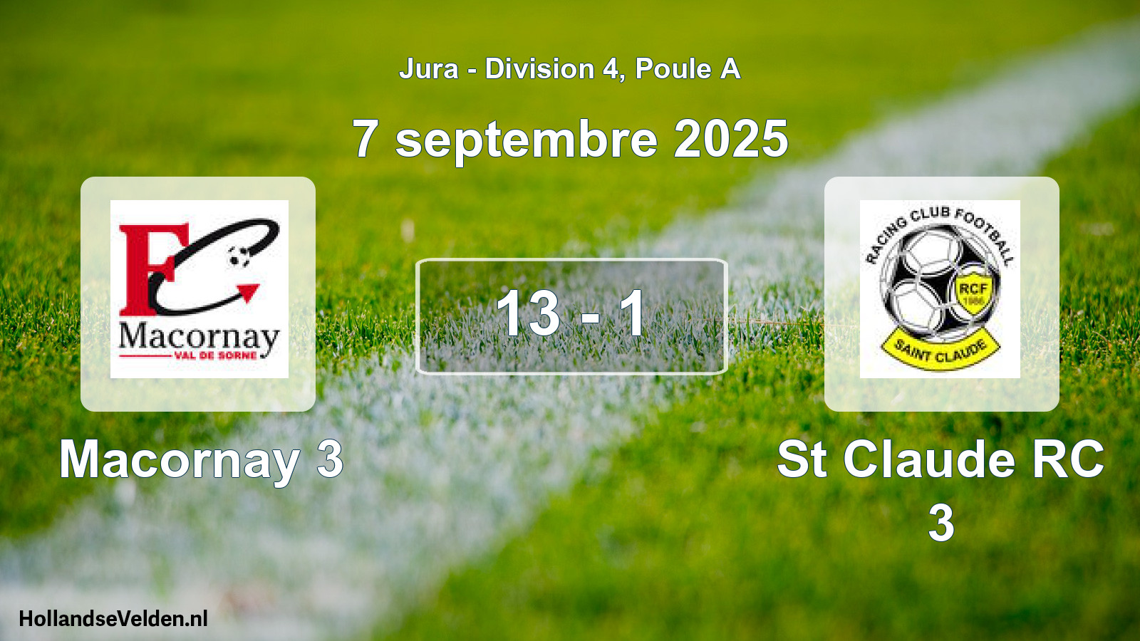 Total number of matches played: Macornay 3 - St Claude RC 3 13 - 1 (7 September 2025)