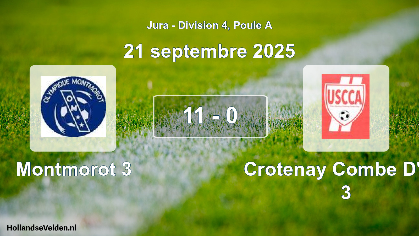 Total number of matches played: Montmorot 3 - Crotenay Combe D'ain 3 11 - 0 (21 September 2025)