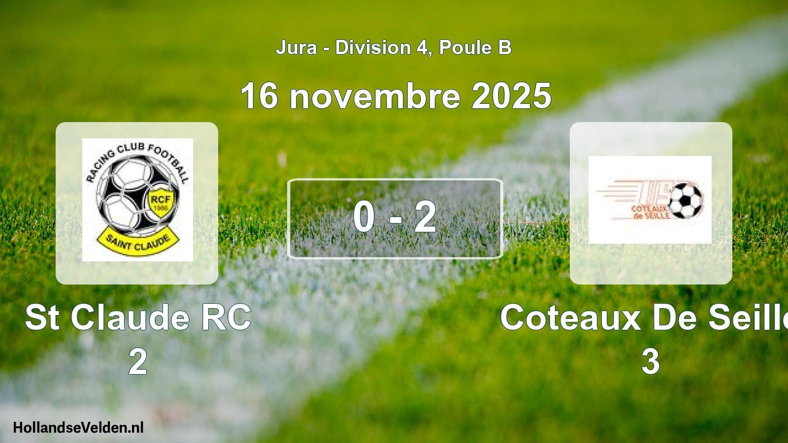 Gespeelde wedstrijd: St Claude RC 2 - Coteaux De Seille 3 0 - 2 (16 november 2025)