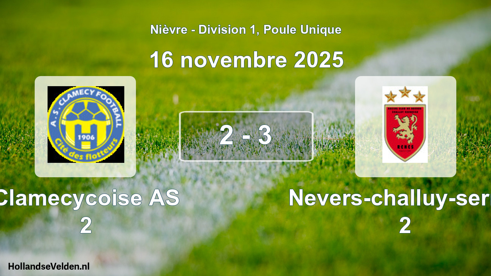 Match joué: Clamecycoise AS 2 - Nevers-challuy-sermo 2 2 - 3 (16 novembre 2025)