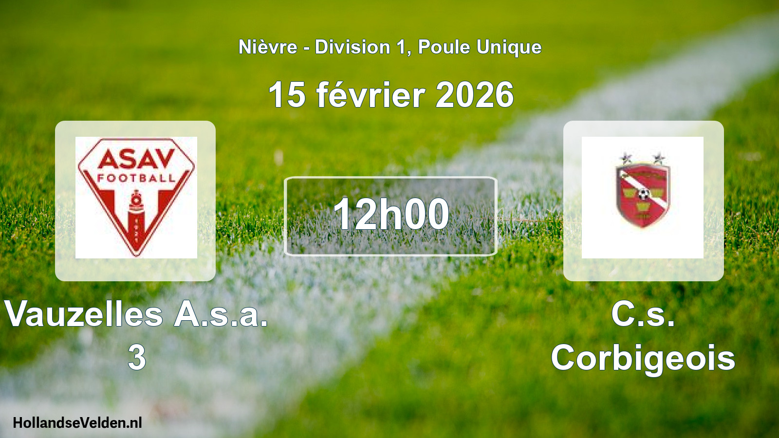 Match programmé: Vauzelles A.s.a. 3 - C.s. Corbigeois (15 février 2026)