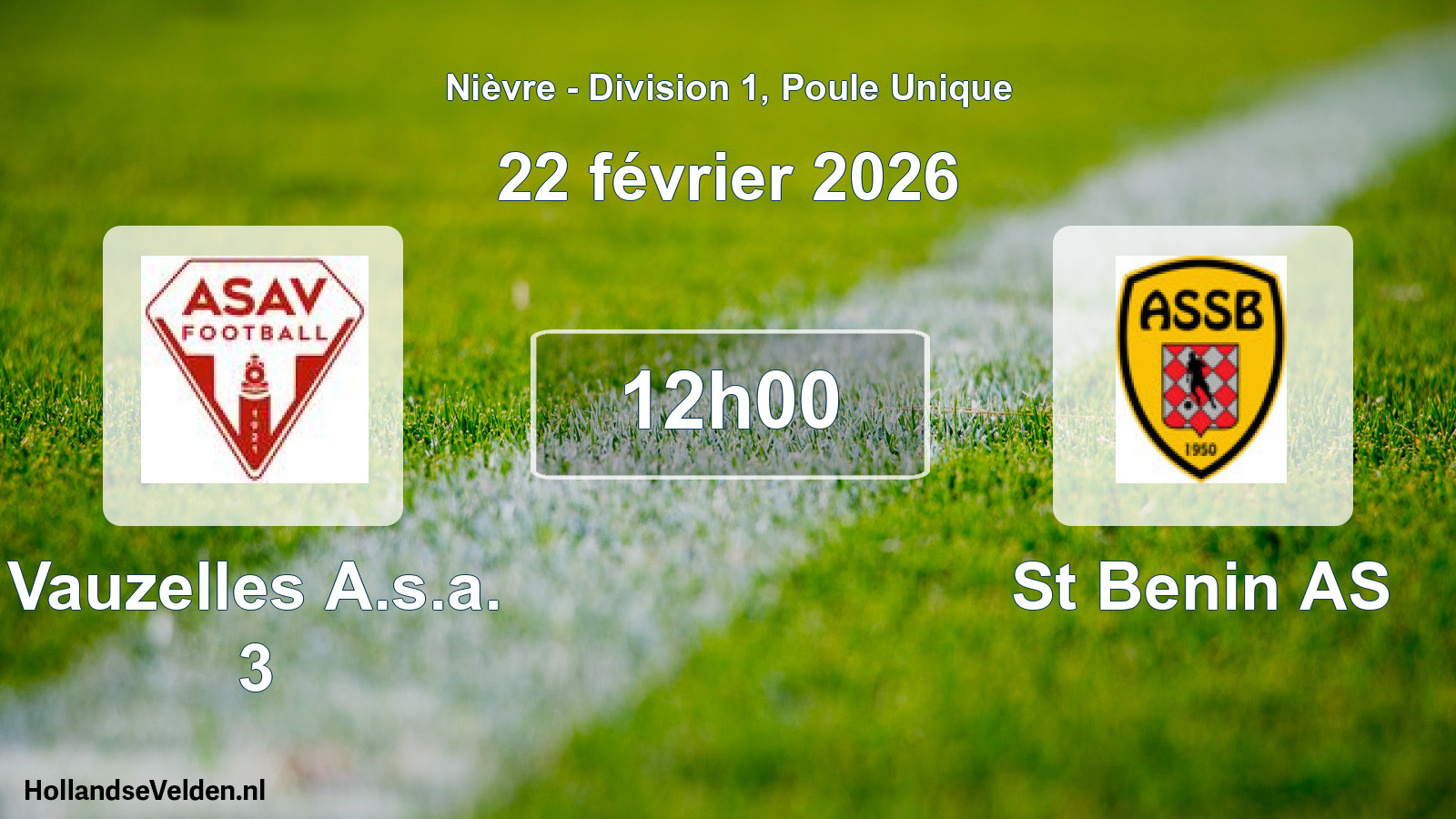 Match programmé: Vauzelles A.s.a. 3 - St Benin AS (22 février 2026)
