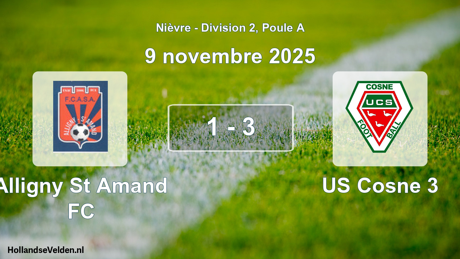 Total number of matches played: Alligny St Amand FC - US Cosne 3 1 - 3 (9 November 2025)