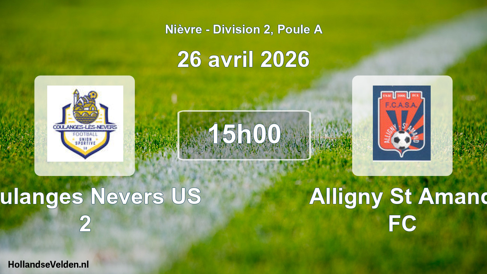 Match programmé: Coulanges Nevers US 2 - Alligny St Amand FC (26 avril 2026)