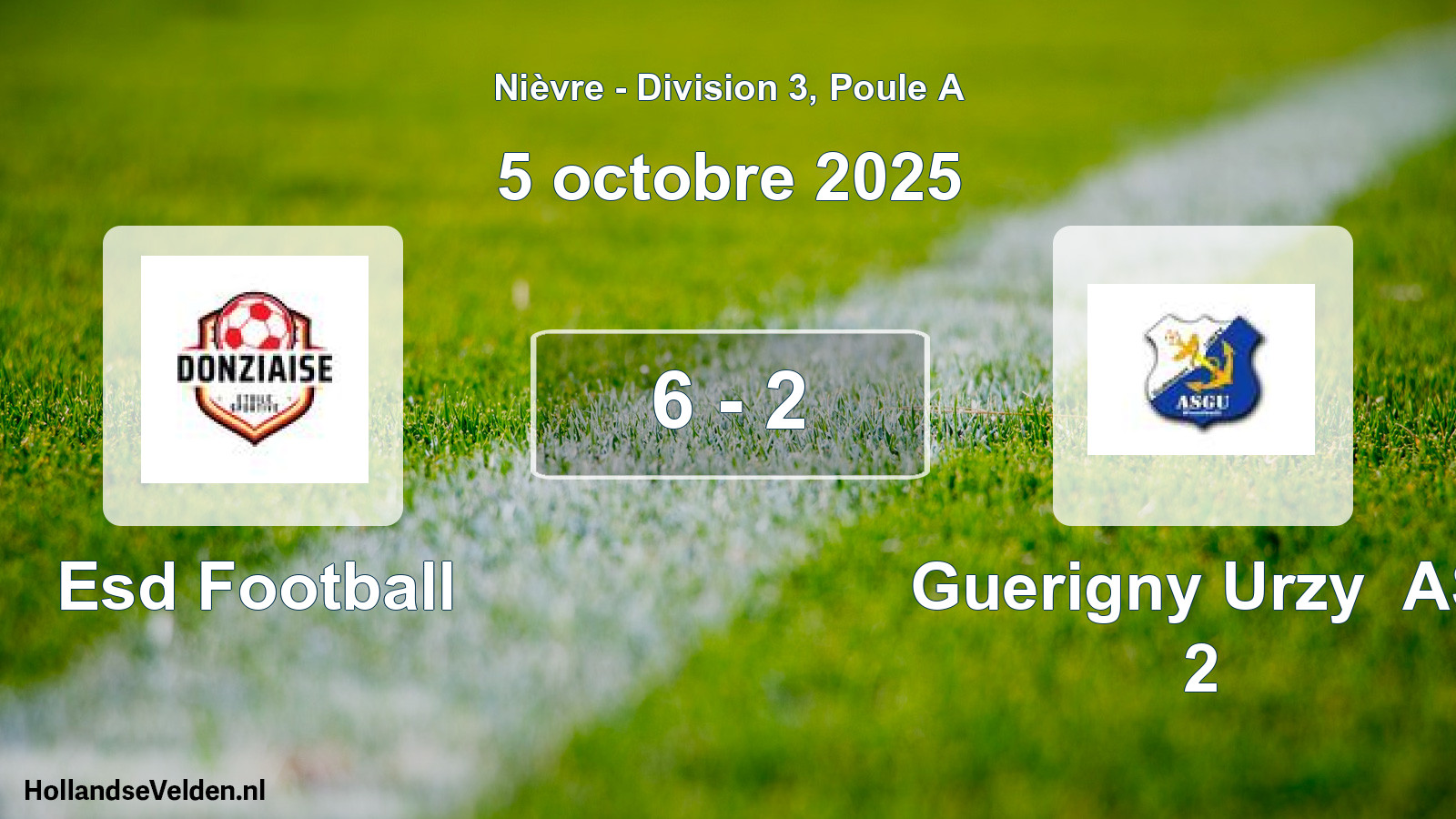 Total number of matches played: Esd Football - Guerigny Urzy AS 2 6 - 2 (5 October 2025)