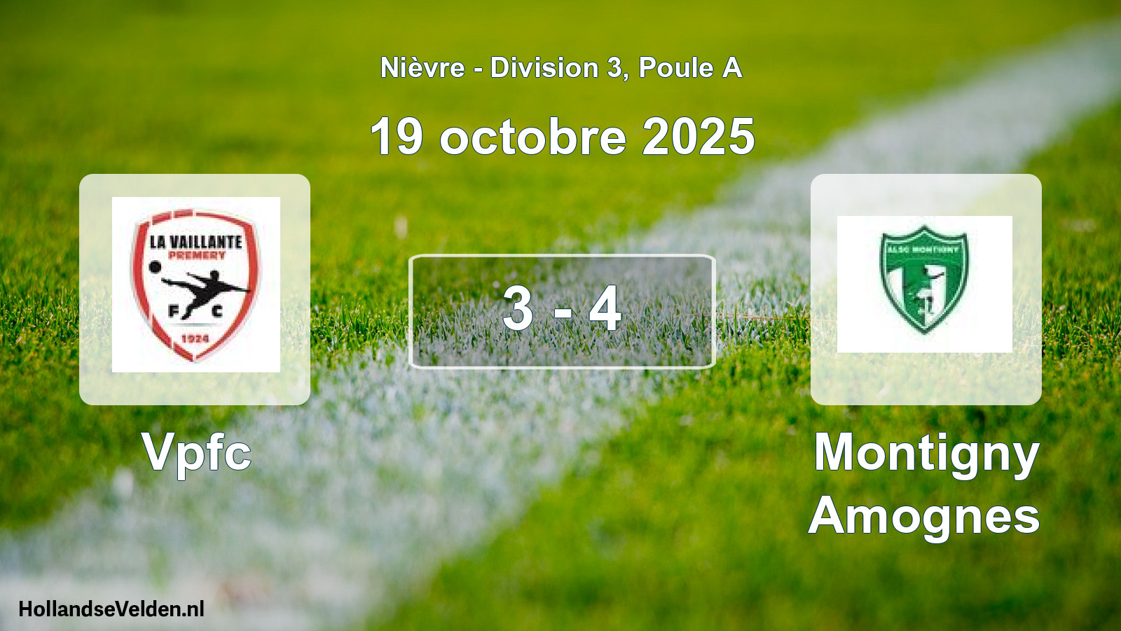 Match joué: Vpfc - Montigny Amognes 3 - 4 (19 octobre 2025)