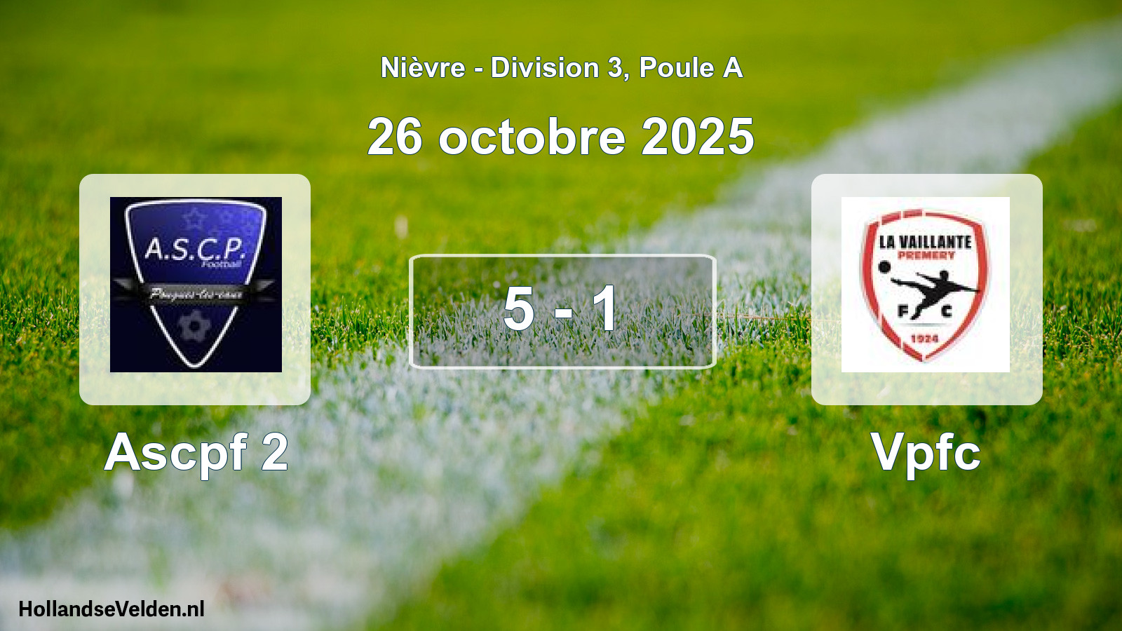 Match joué: Ascpf 2 - Vpfc 5 - 1 (26 octobre 2025)