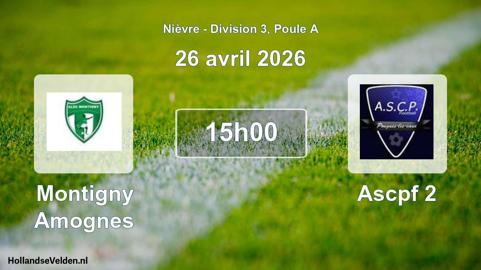 Match programmé: Montigny Amognes - Ascpf 2 (26 avril 2026)