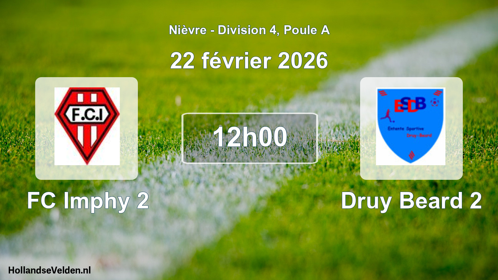 Match programmé: FC Imphy 2 - Druy Beard 2 (22 février 2026)