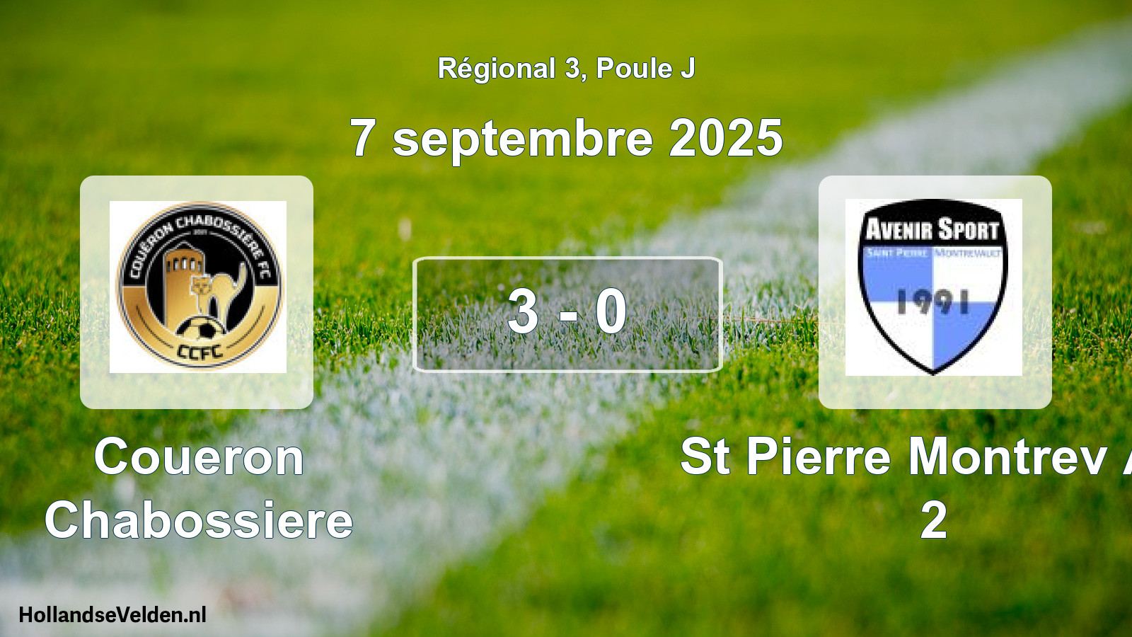 Gespeelde wedstrijd: Coueron Chabossiere - St Pierre Montrev As 2 3 - 0 (7 september 2025)