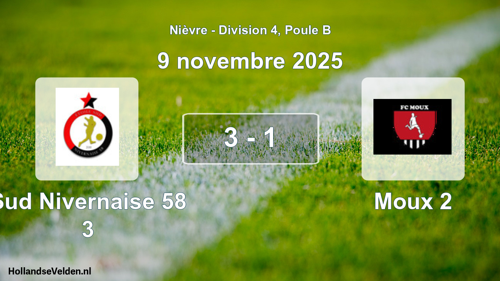 Total number of matches played: Sud Nivernaise 58 3 - Moux 2 3 - 1 (9 November 2025)