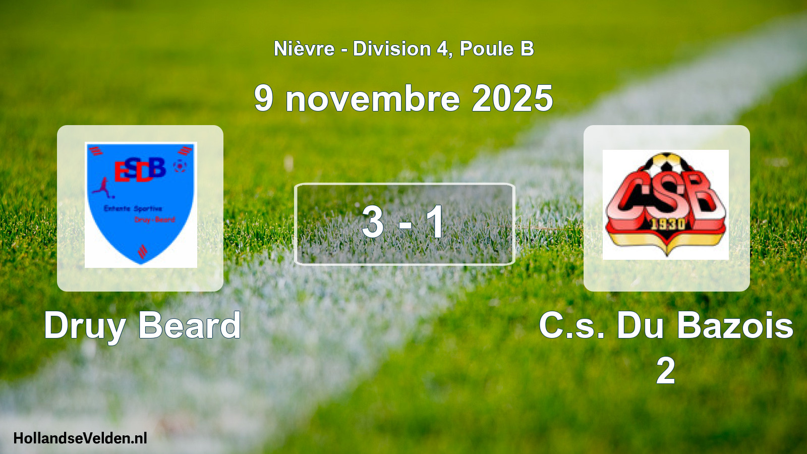 Gespeelde wedstrijd: Druy Beard - C.s. Du Bazois 2 3 - 1 (9 november 2025)