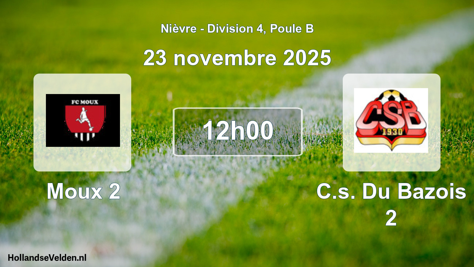Match programmé: Moux 2 - C.s. Du Bazois 2 (23 novembre 2025)