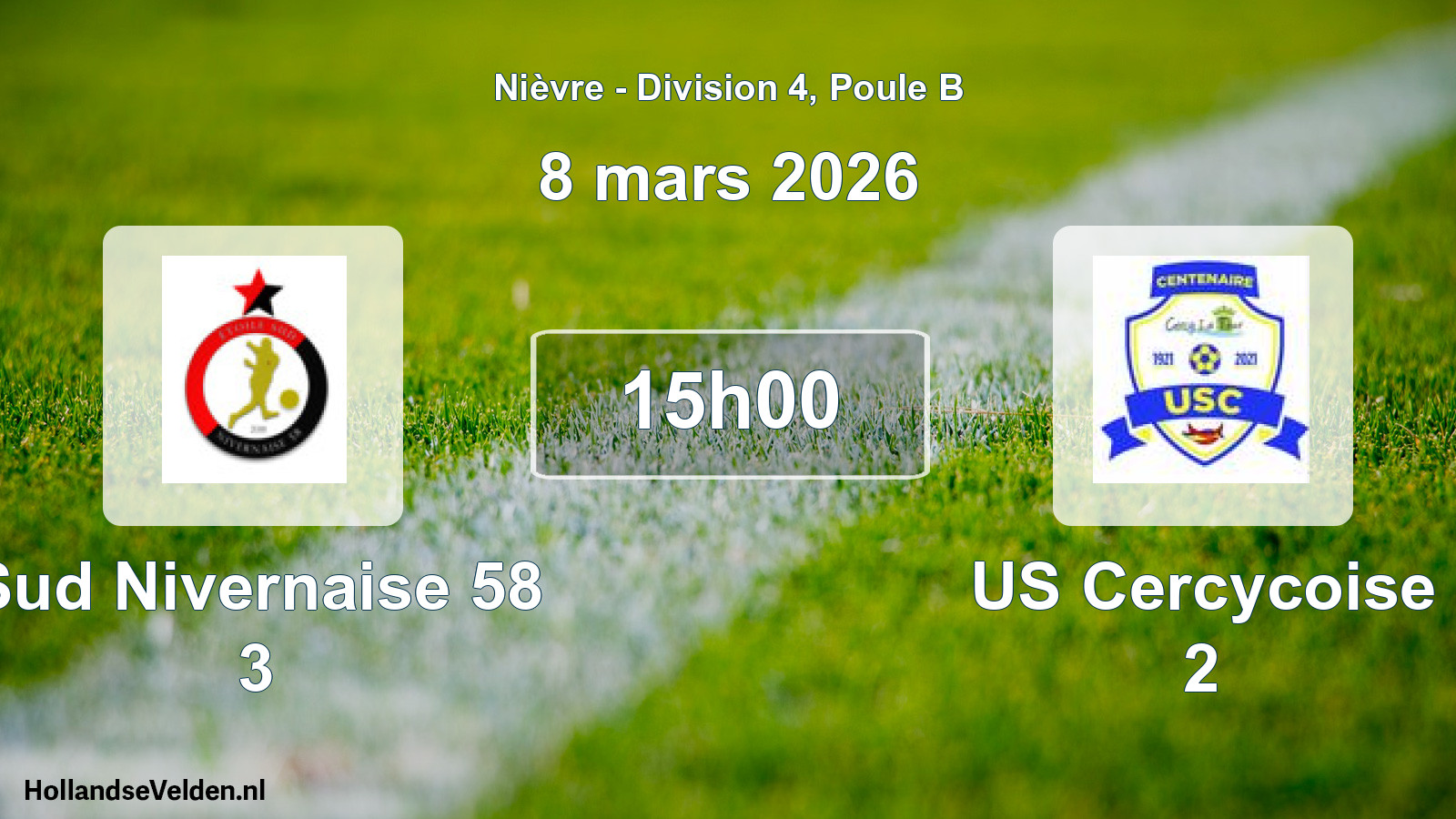 Match programmé: Sud Nivernaise 58 3 - US Cercycoise 2 (8 mars 2026)