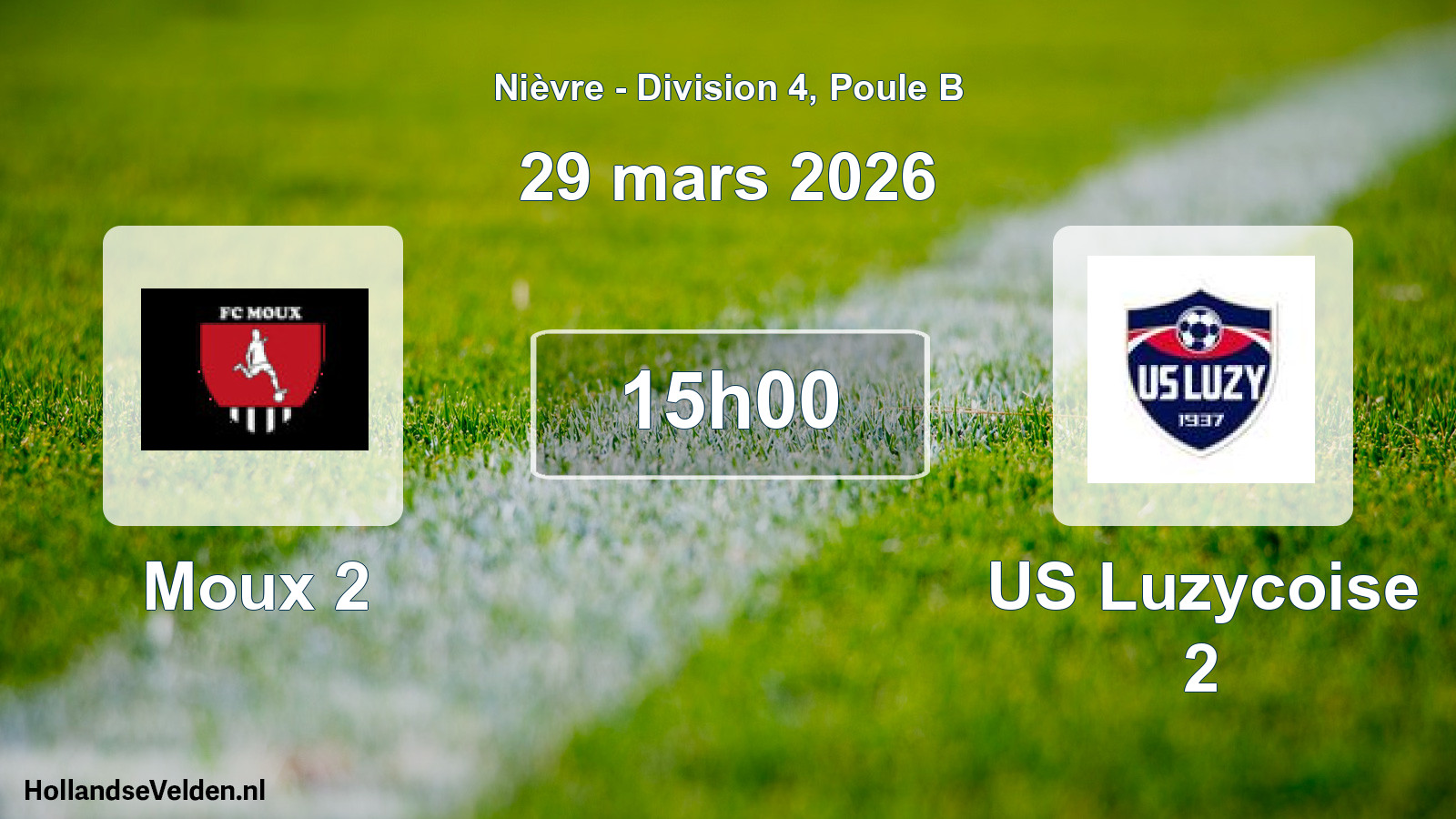Match programmé: Moux 2 - US Luzycoise 2 (29 mars 2026)