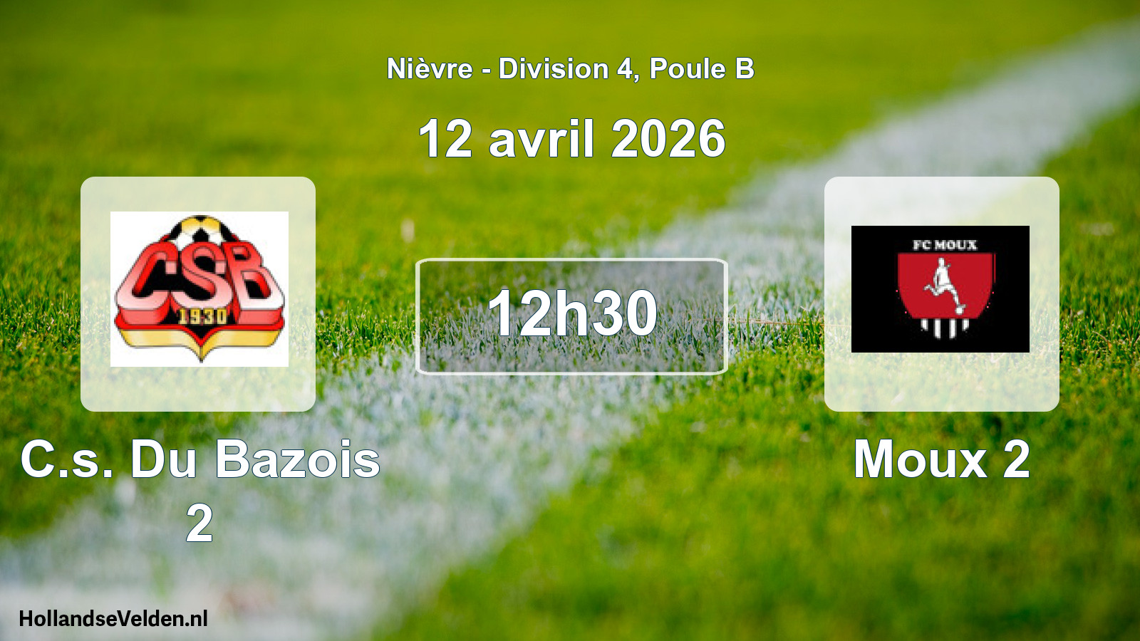 Match programmé: C.s. Du Bazois 2 - Moux 2 (12 avril 2026)
