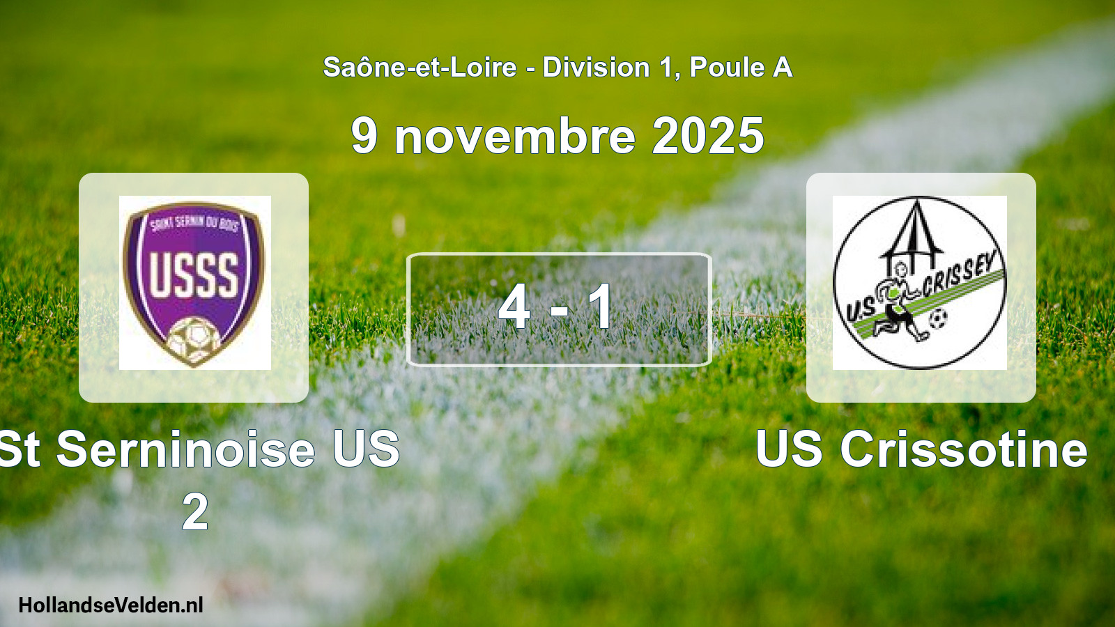Total number of matches played: St Serninoise US 2 - US Crissotine 4 - 1 (9 November 2025)