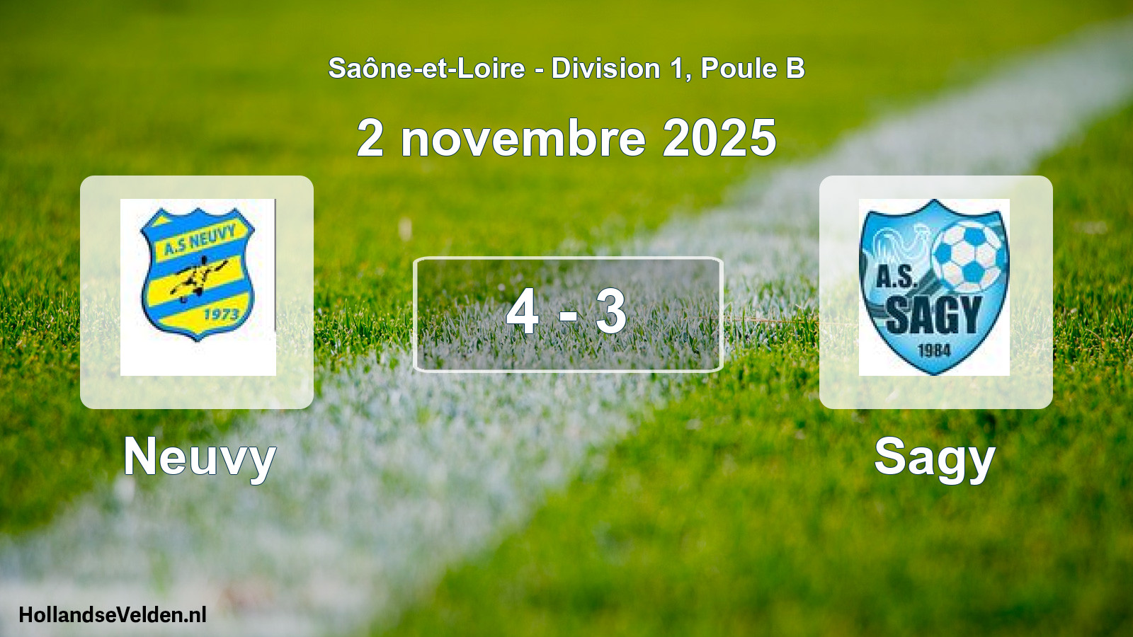 Total number of matches played: Neuvy - Sagy 4 - 3 (2 November 2025)