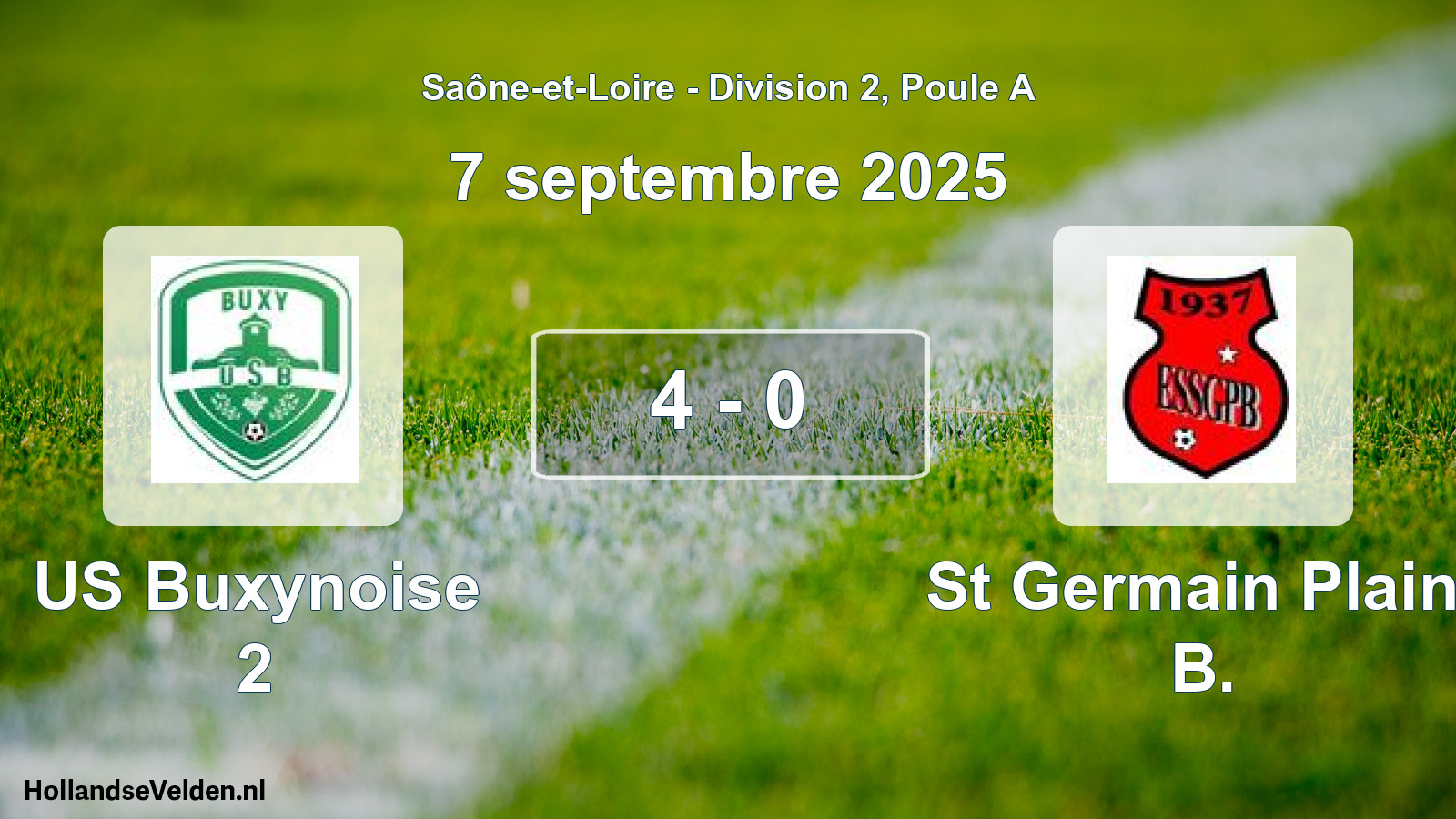 Match joué: US Buxynoise 2 - St Germain Plain. B. 4 - 0 (7 septembre 2025)