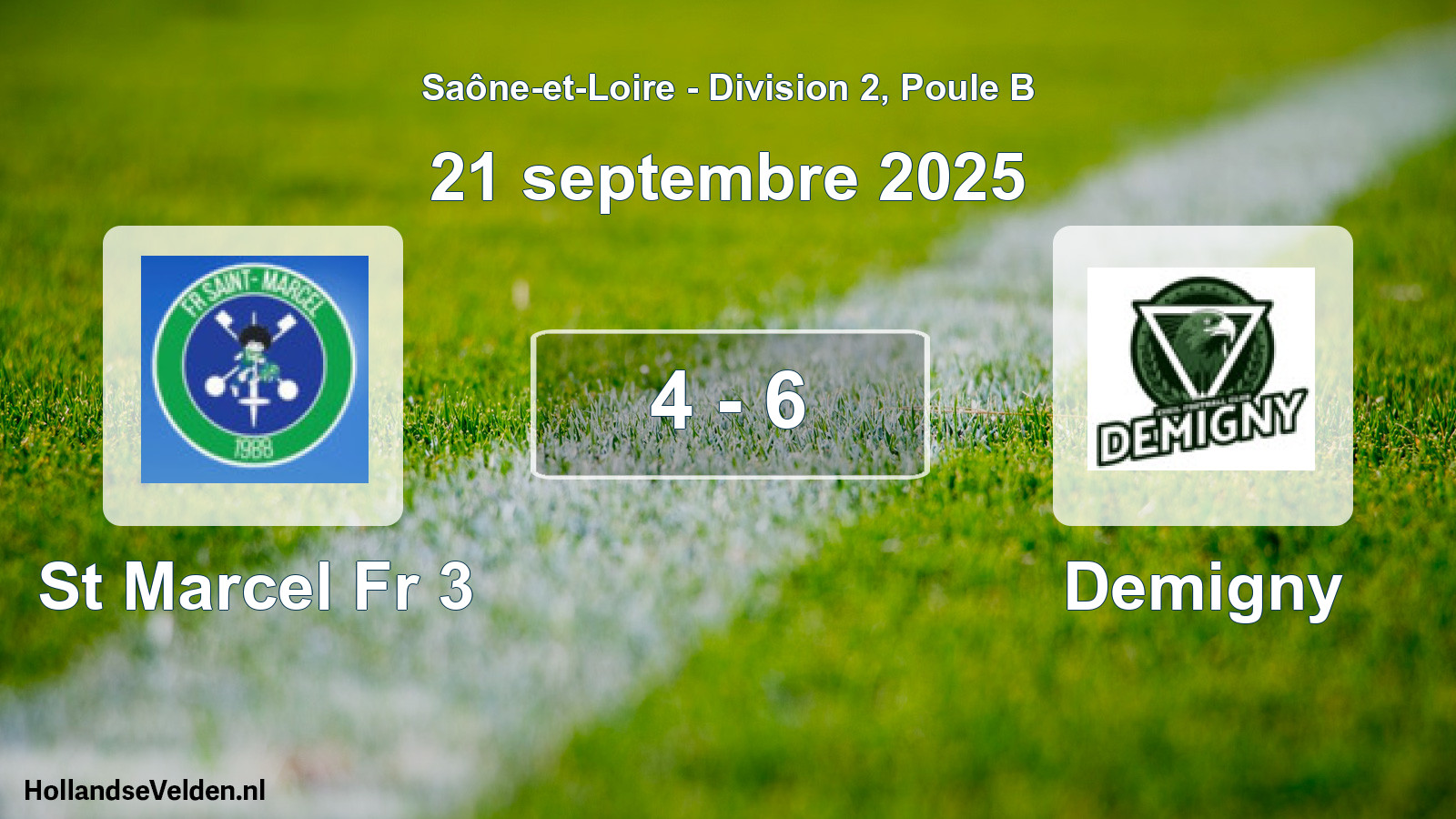 Total number of matches played: St Marcel Fr 3 - Demigny 4 - 6 (21 September 2025)