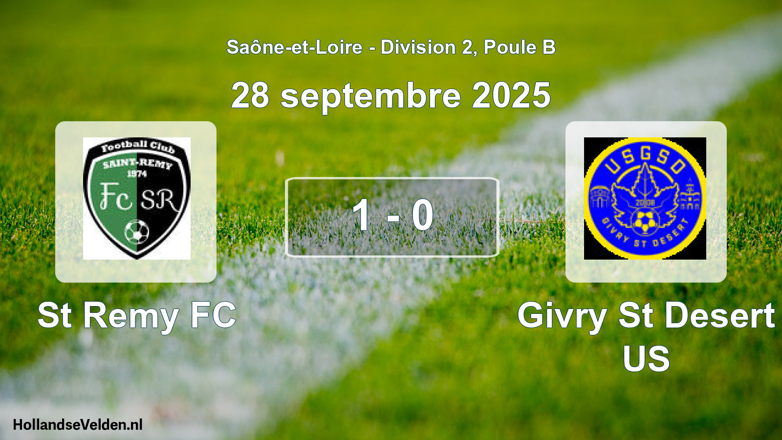 Total number of matches played: St Remy FC - Givry St Desert US 1 - 0 (28 September 2025)