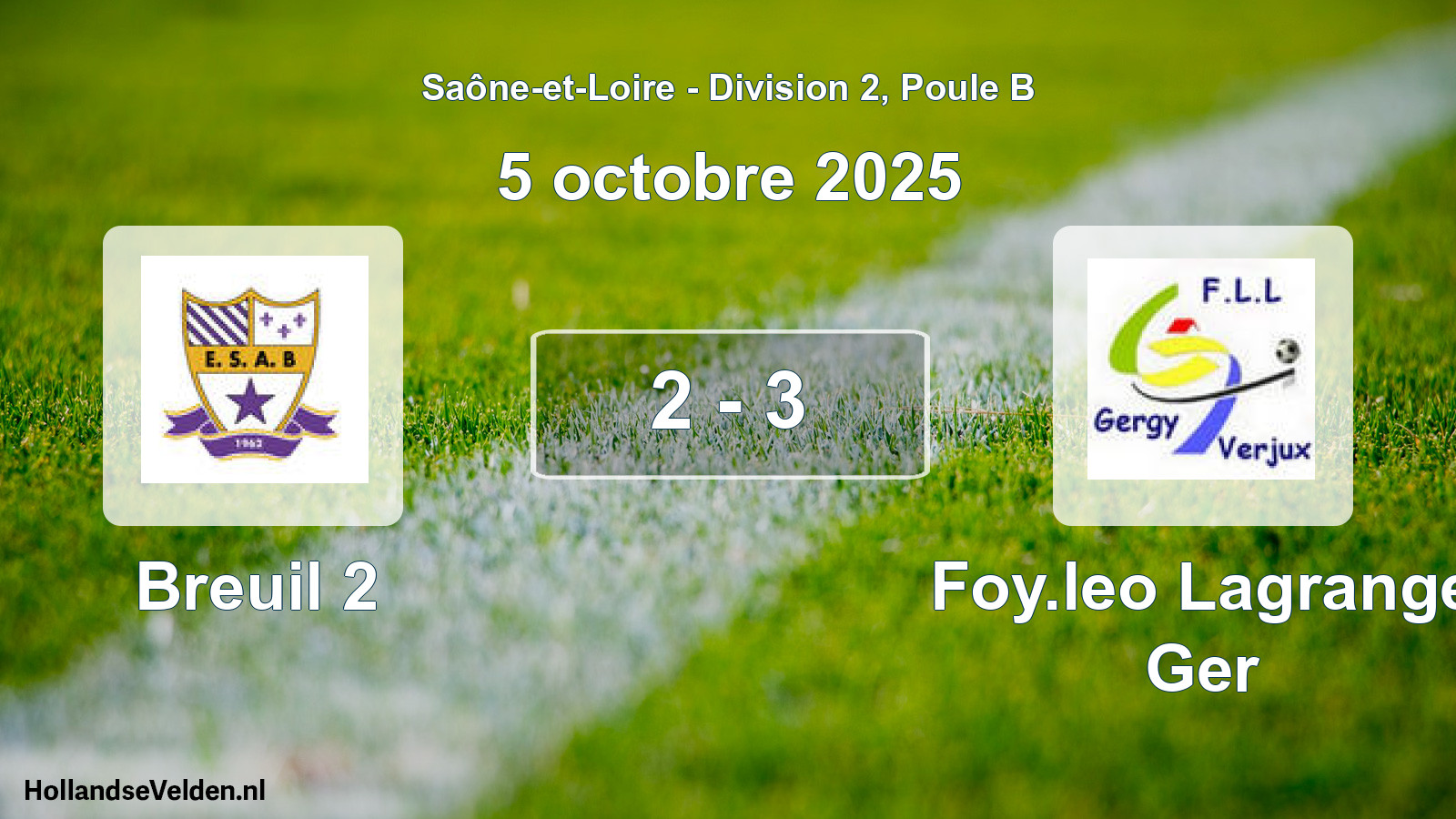 Match joué: Breuil 2 - Foy.leo Lagrange Ger 2 - 3 (5 octobre 2025)