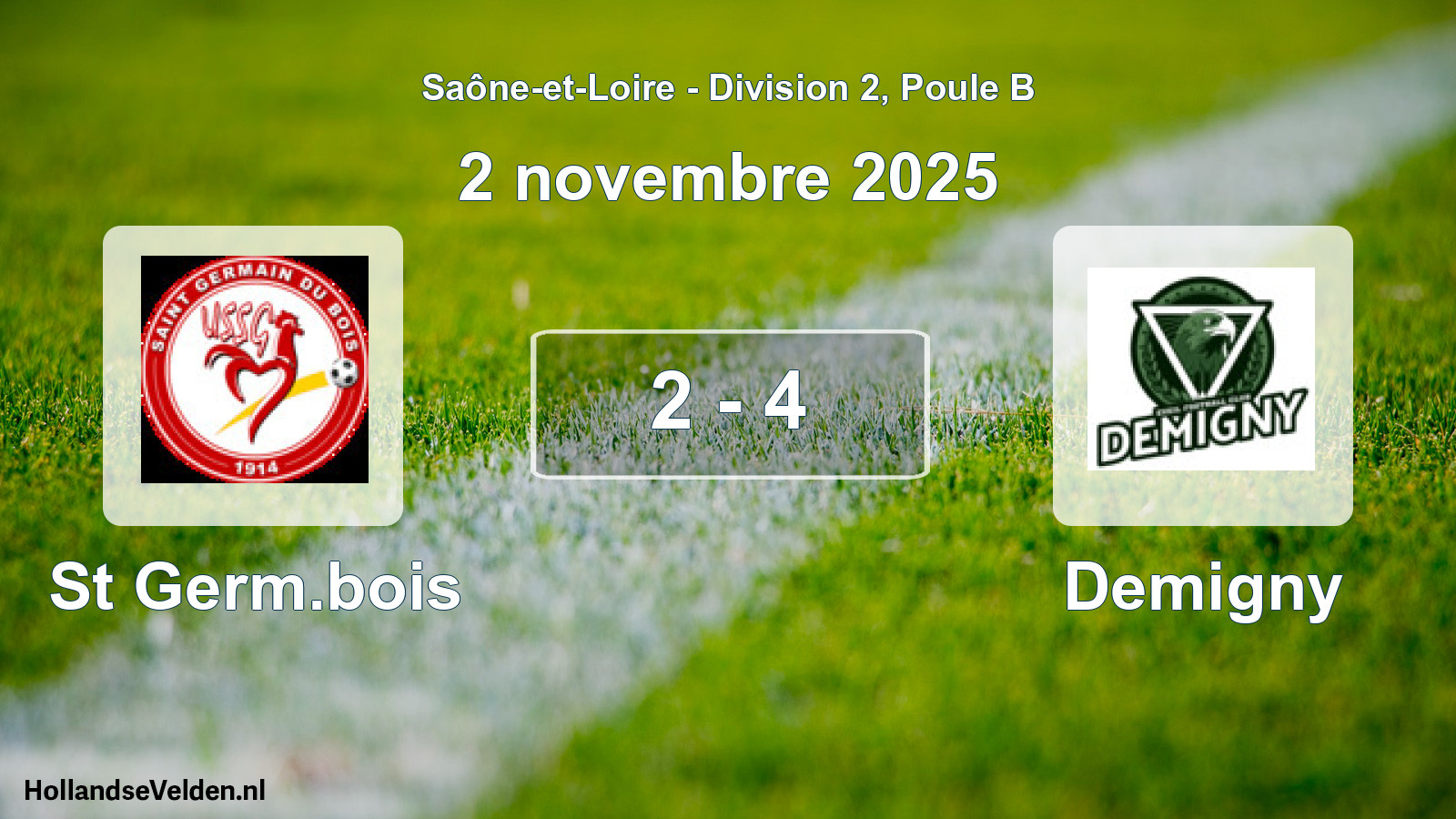 Total number of matches played: St Germ.bois - Demigny 2 - 4 (2 November 2025)
