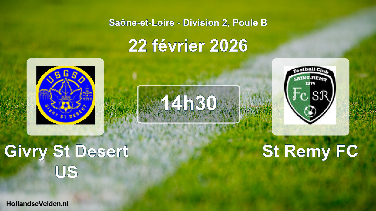 Match programmé: Givry St Desert US - St Remy FC (22 février 2026)