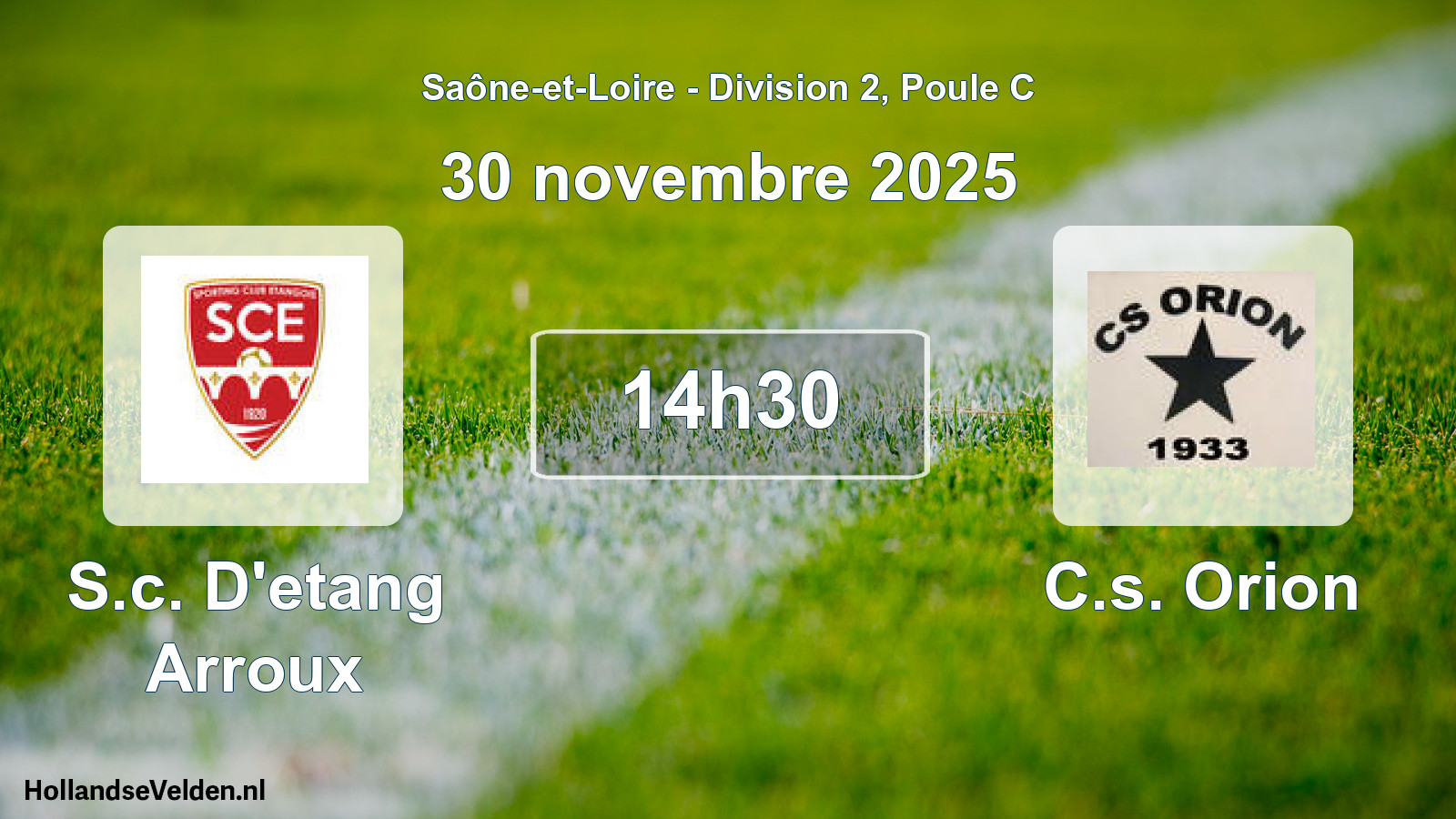 Match programmé: S.c. D'etang Arroux - C.s. Orion (30 novembre 2025)