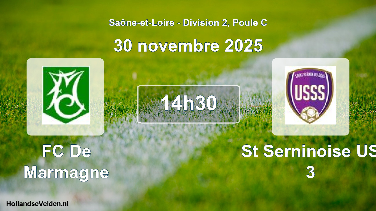 Match programmé: FC De Marmagne - St Serninoise US 3 (30 novembre 2025)