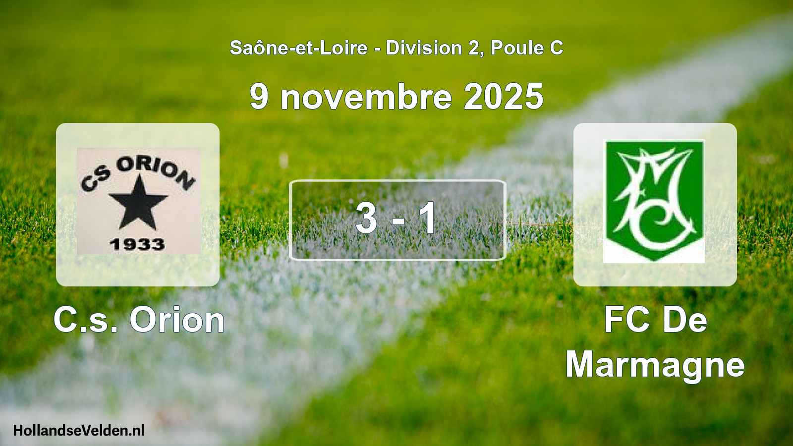 Match joué: C.s. Orion - FC De Marmagne 3 - 1 (9 novembre 2025)