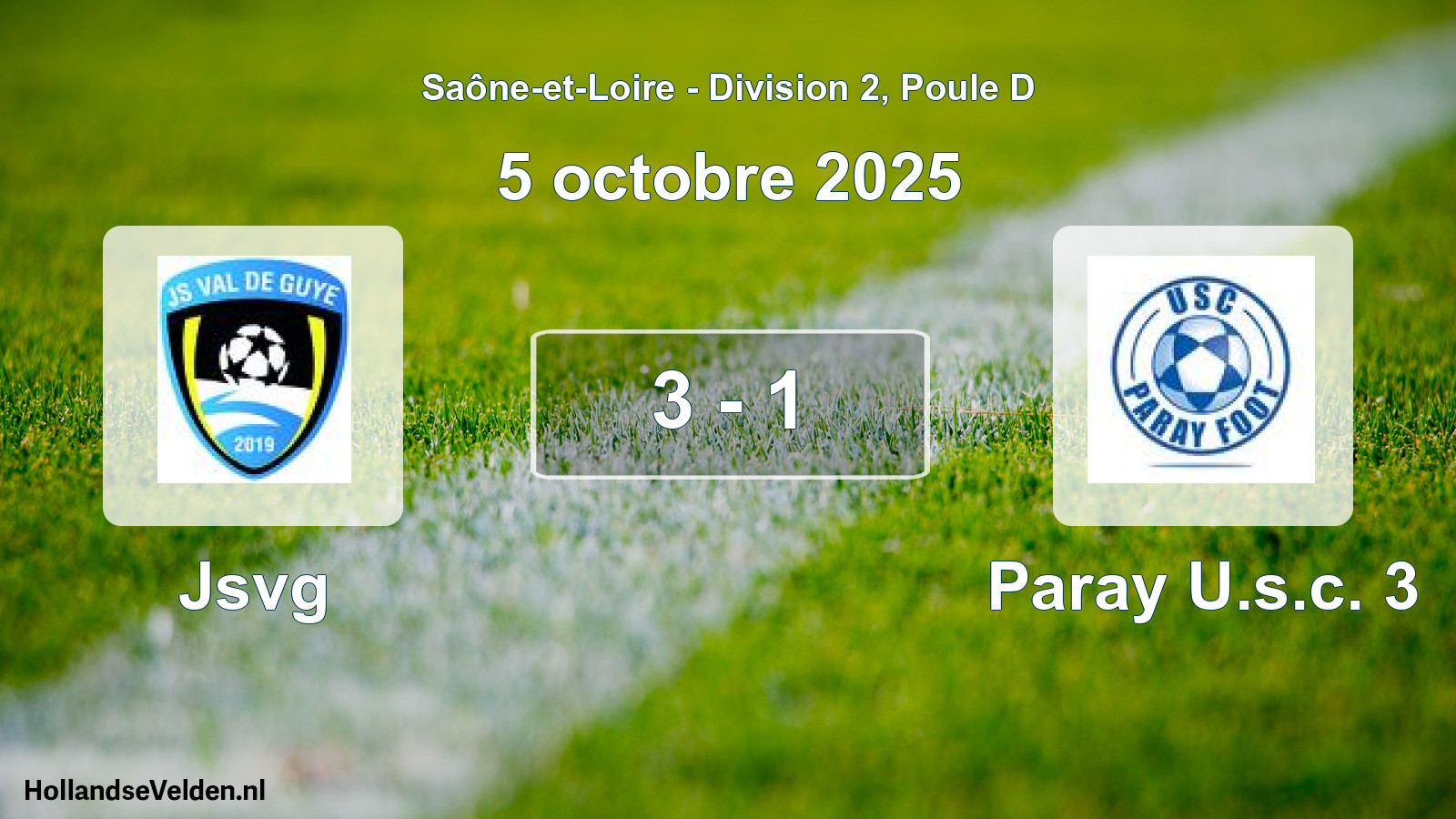 Gespeelde wedstrijd: Jsvg - Paray U.s.c. 3 3 - 1 (5 oktober 2025)