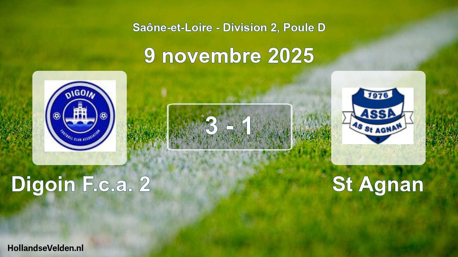 Match joué: Digoin F.c.a. 2 - St Agnan 3 - 1 (9 novembre 2025)