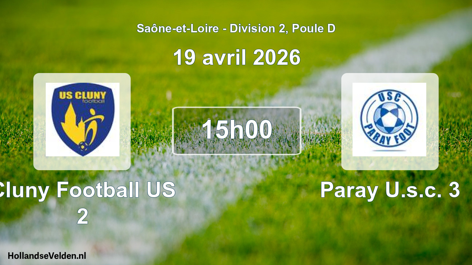 Match programmé: Cluny Football US 2 - Paray U.s.c. 3 (19 avril 2026)